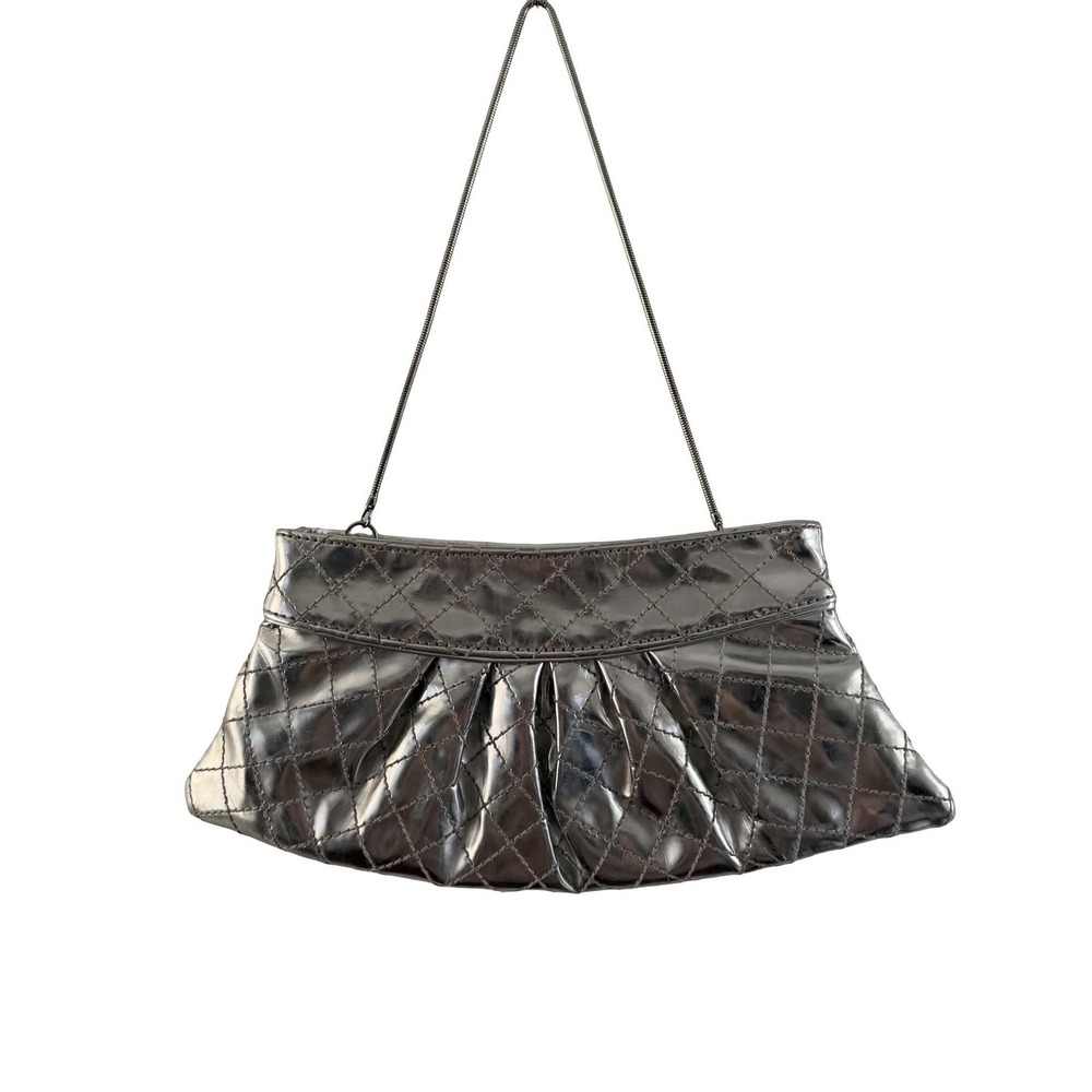 Steve Madden Quilted Shoulder Bag Womens Silver Metallic Evening Purse - Picture 6 of 15